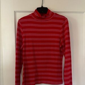 Anthropologie Maeve Red and White Striped Turtleneck